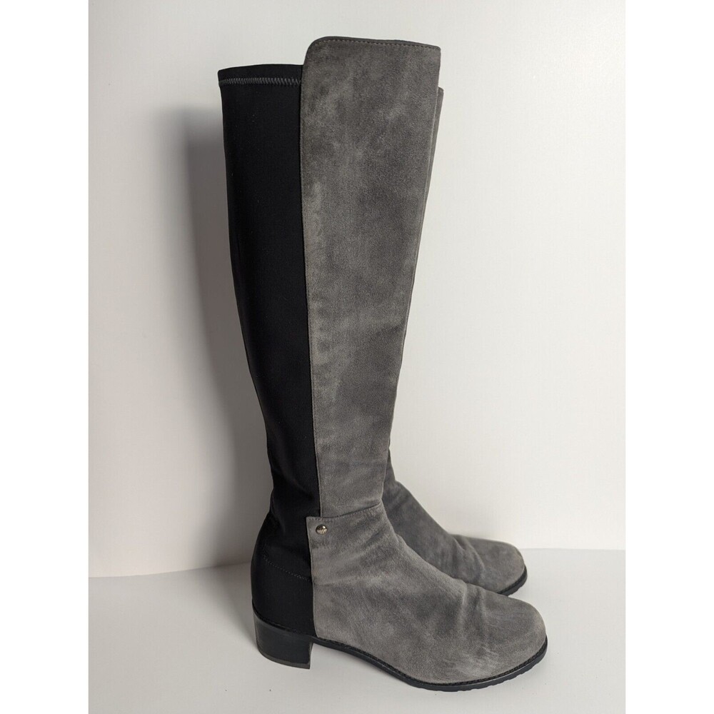 Stuart Weitzman Gray And Black 5050 Suede Knee Boots Size 7.5M Stretch Low Heel